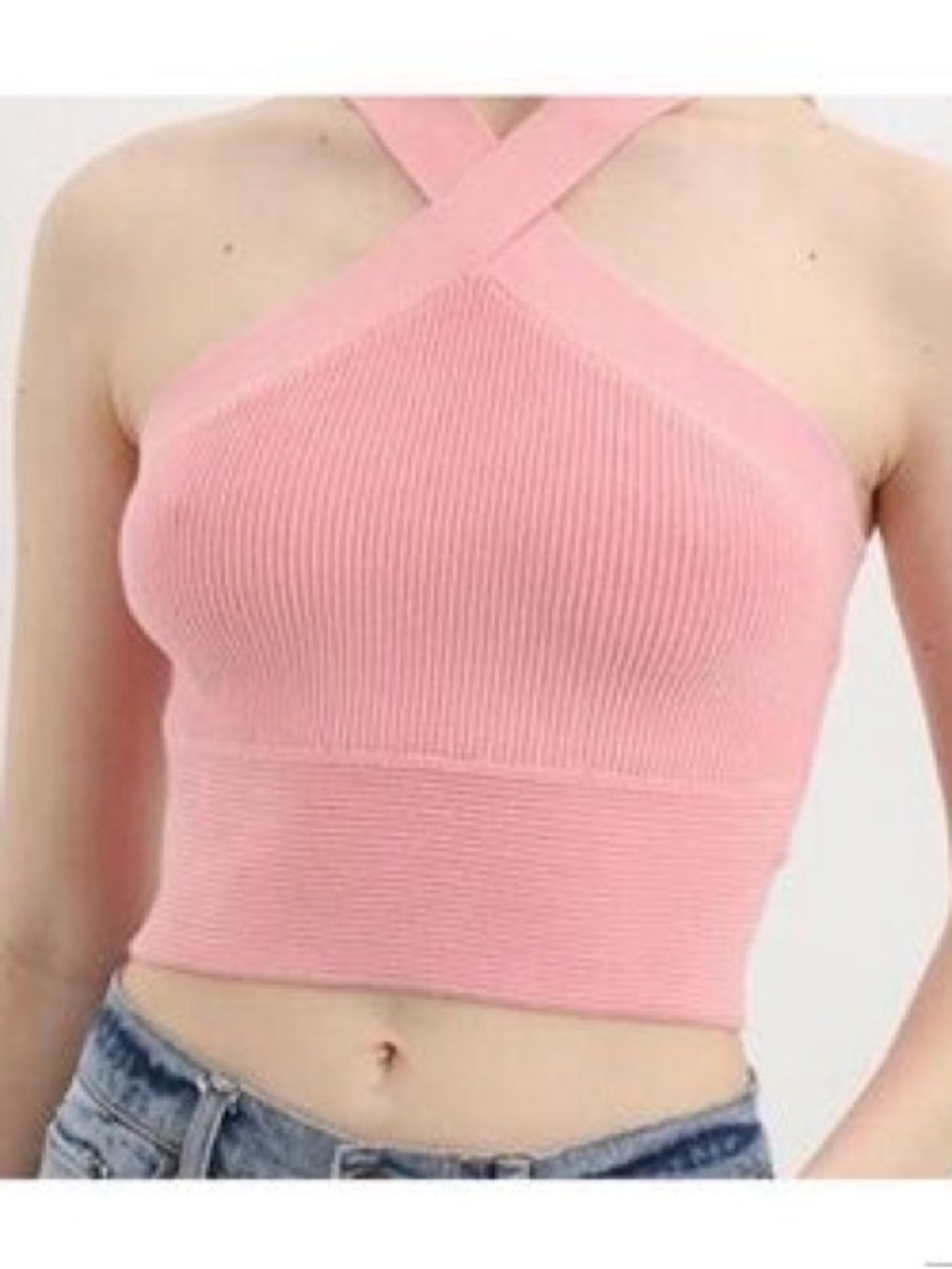 Abercrombie & Fitch Ottoman Ribbed Cross-Back Tank Top Size Medium Pink